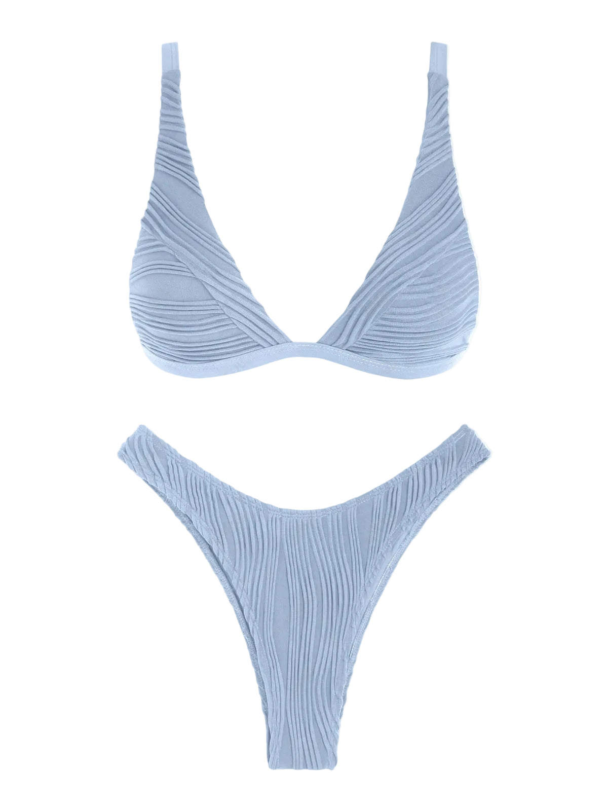 Zaful Two-piece swimsuit, ribbed bustier, light blue