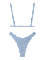 Zaful Two-piece swimsuit, ribbed bustier, light blue