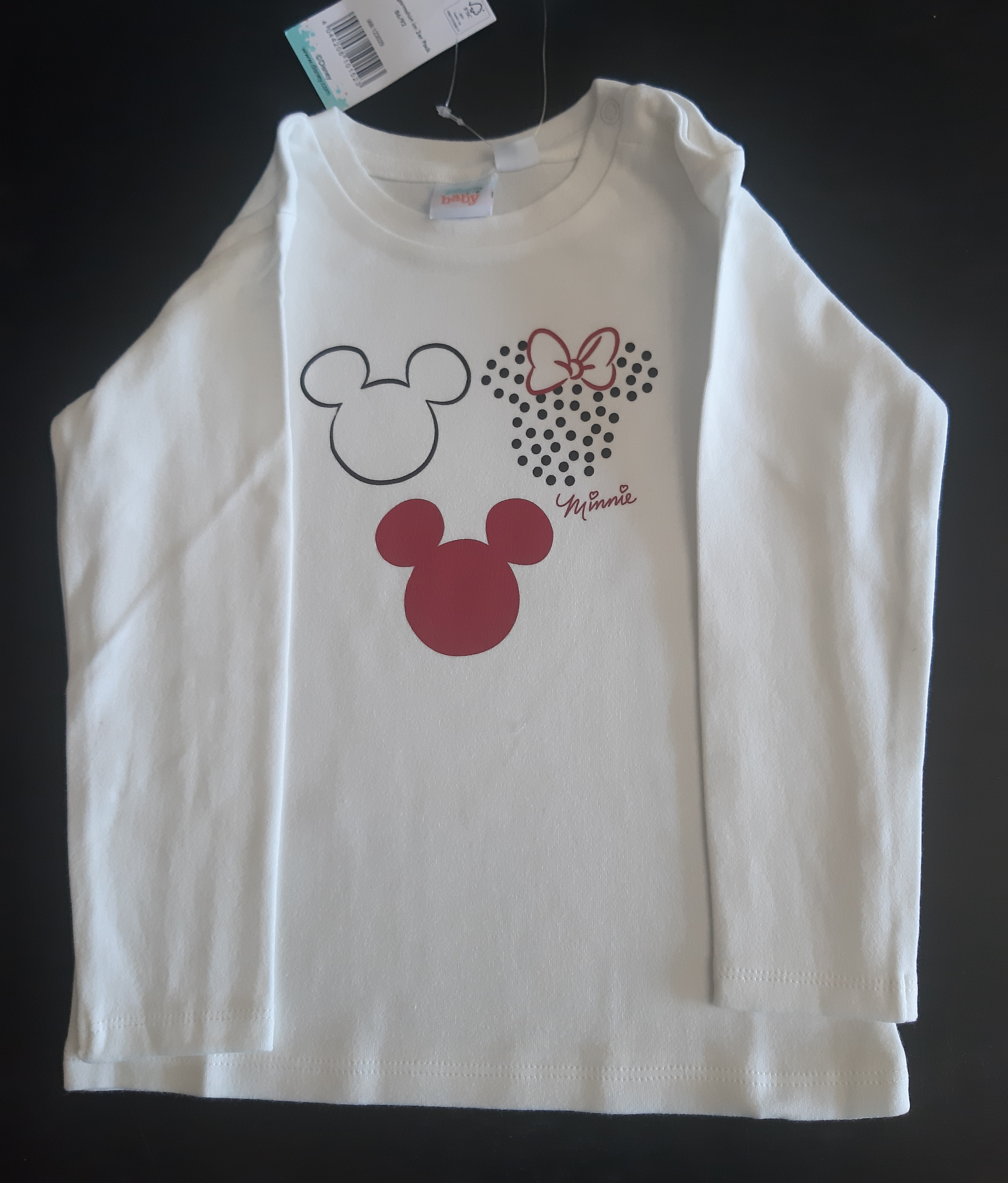 Disney Baby 2 бр. Детски памучни блузи Мики и Мини Маус, бели