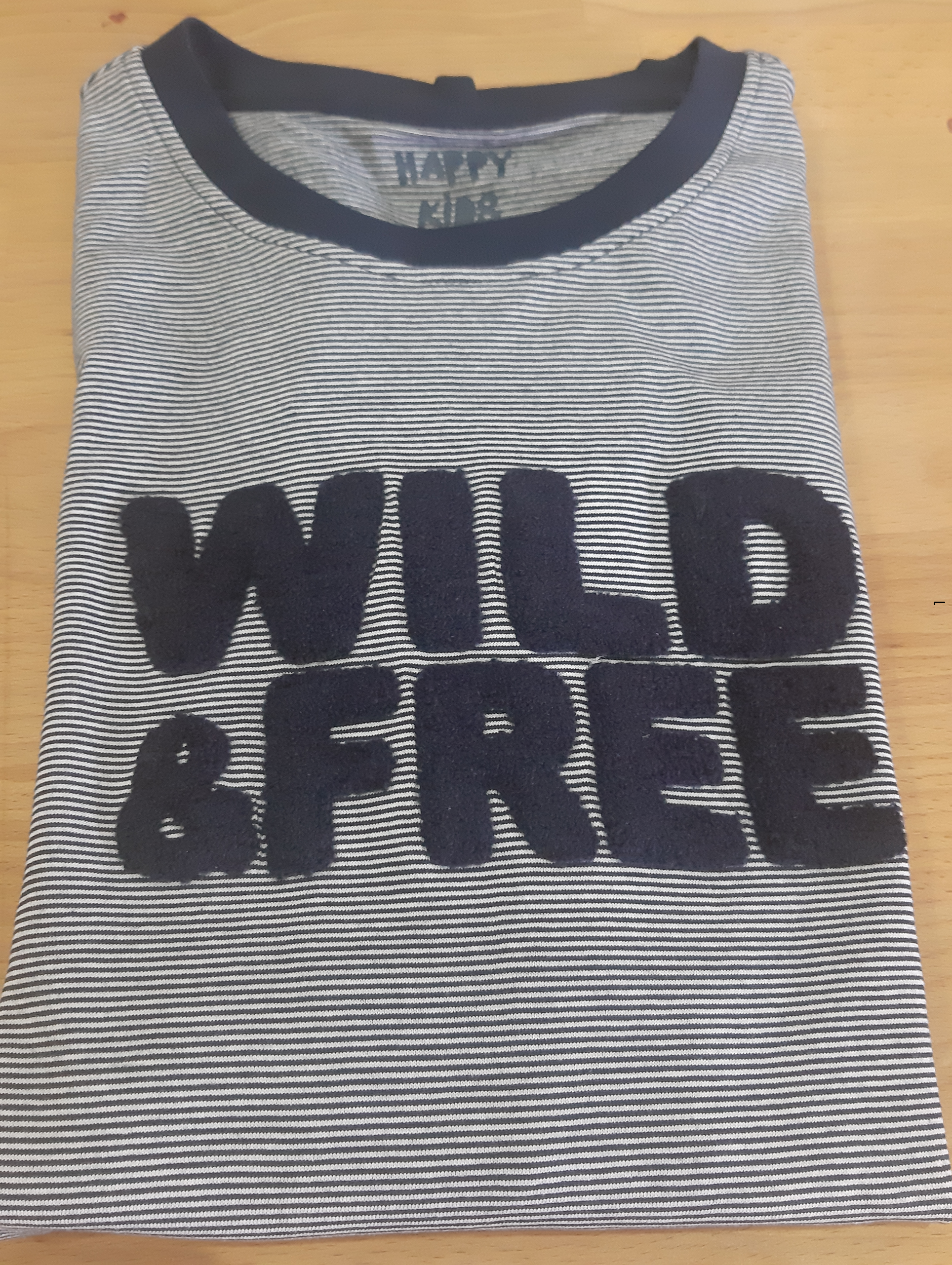 Детска памучна блуза с дълъг ръкав, синьо-бяло райе с принт WILD & FREE