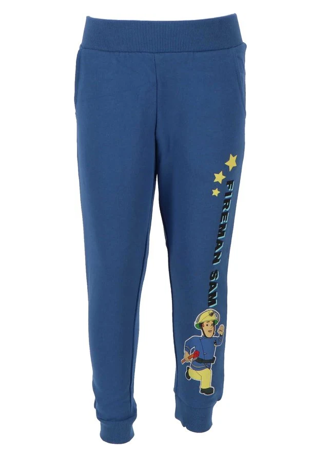 Детски еластичен спортен памучен панталон, тъмно син с щампа Fireman Sam