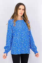 Printed blouse, blue and white 