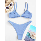 Zaful Two-piece swimsuit, ribbed bustier, light blue