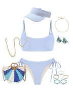 Zaful Two-piece swimsuit, ribbed bustier, light blue