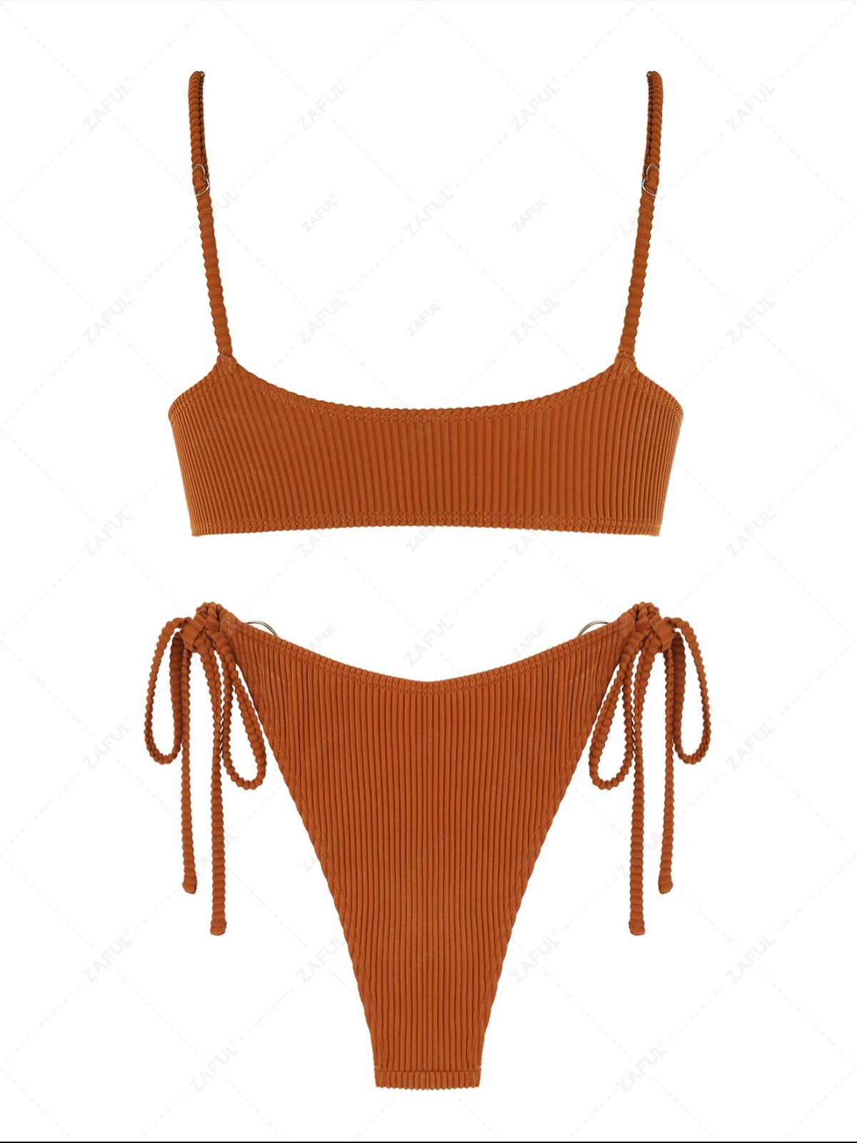 Zaful Bikini Top with Rings, Brown