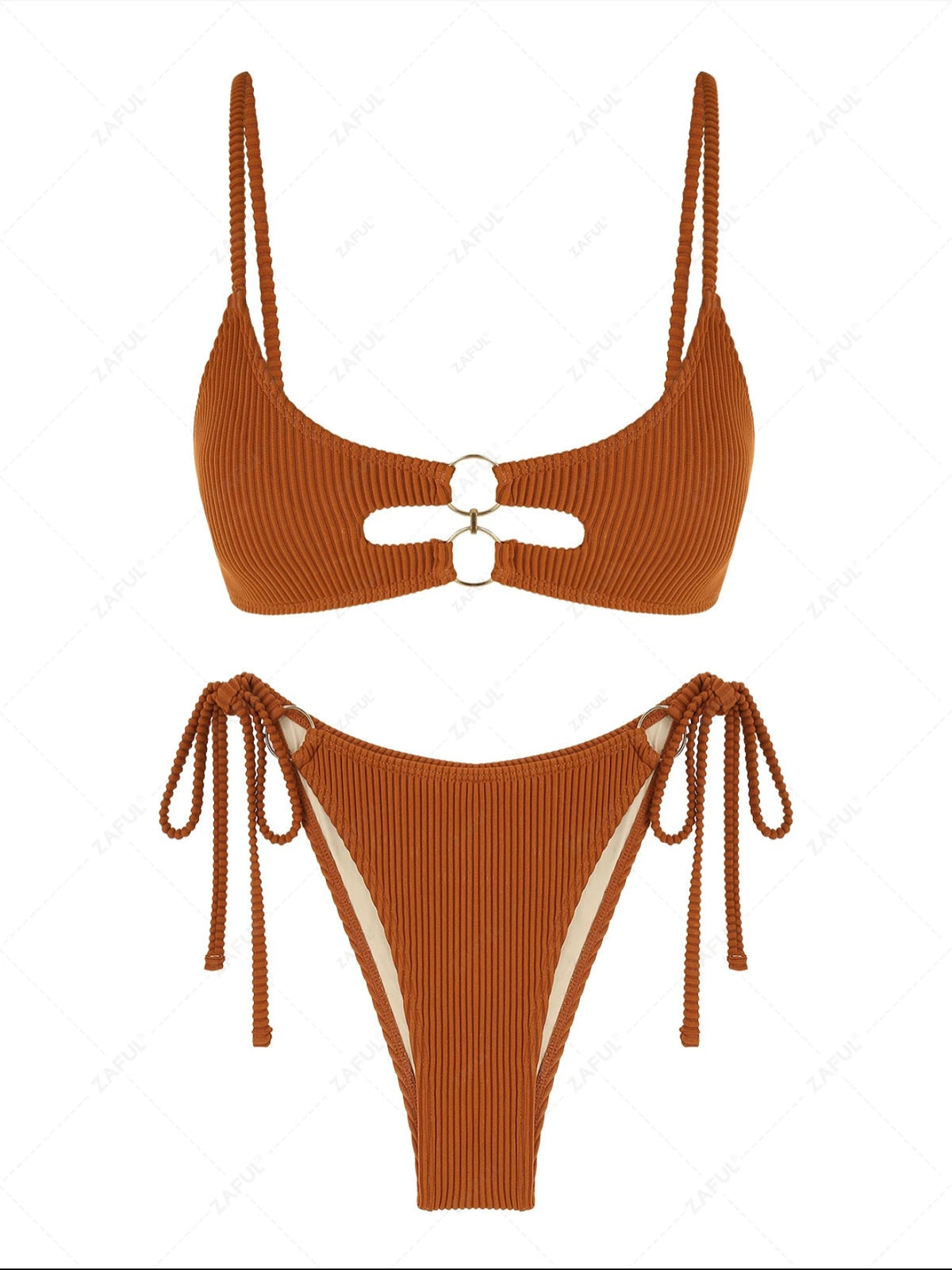 Zaful Bikini Top with Rings, Brown