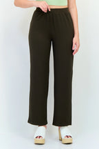 Дамски широк панталон Fire & Glory – тъмно зелен,висока талия