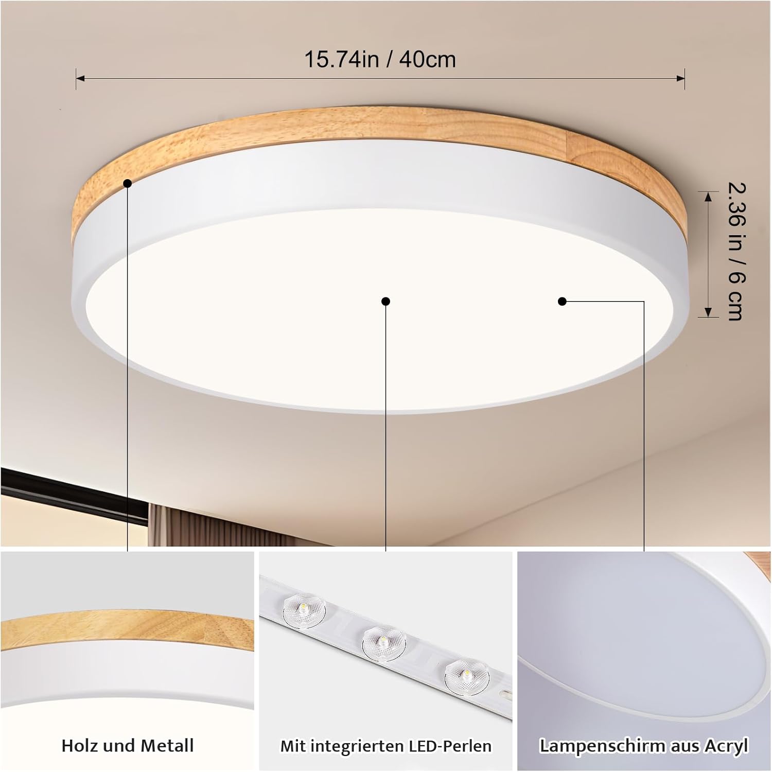 LED лампа 40 см 36W 4000K с дървесен дизайн за таван