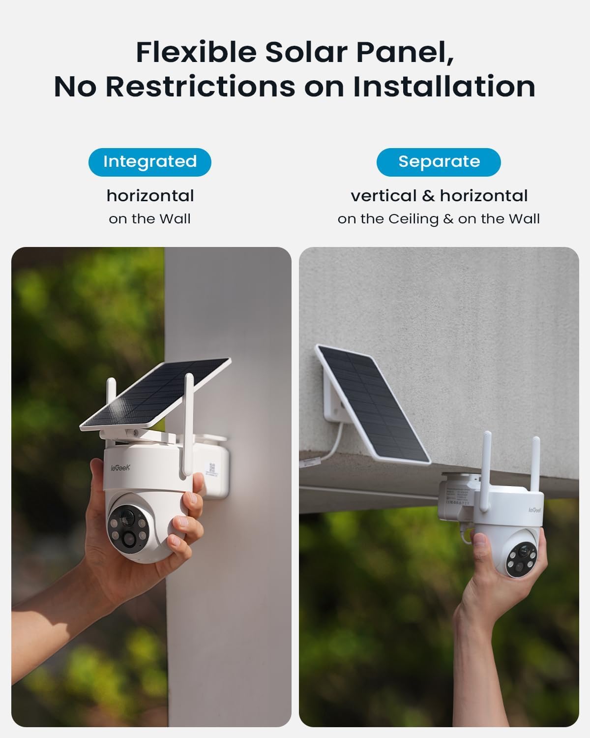 ieGeek S5 2K Соларна Wi-Fi IP Камера за Външно Наблюдение с 360° PTZ, Цветно Нощно Виждане, AI Разпознаване и Двупосочно Аудио