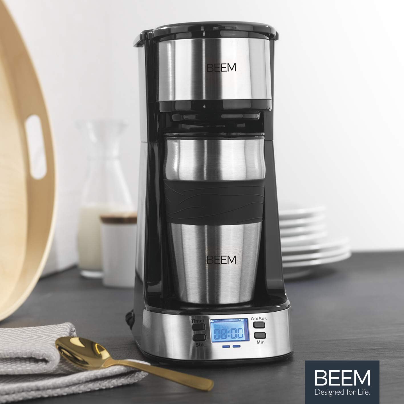 Кафемашина BEEM Thermo 2 Go с термо чаша и таймер, 750 W, LCD екран