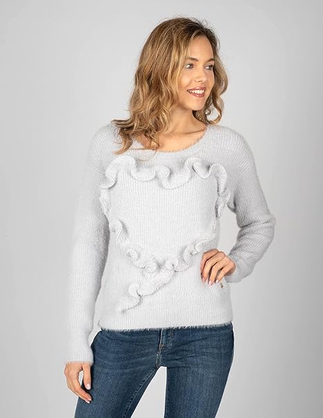 Дамски пуловер с обло деколте Trussardi Jeans, сив