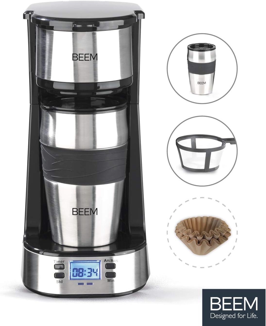 Кафемашина BEEM Thermo 2 Go с термо чаша и таймер, 750 W, LCD екран