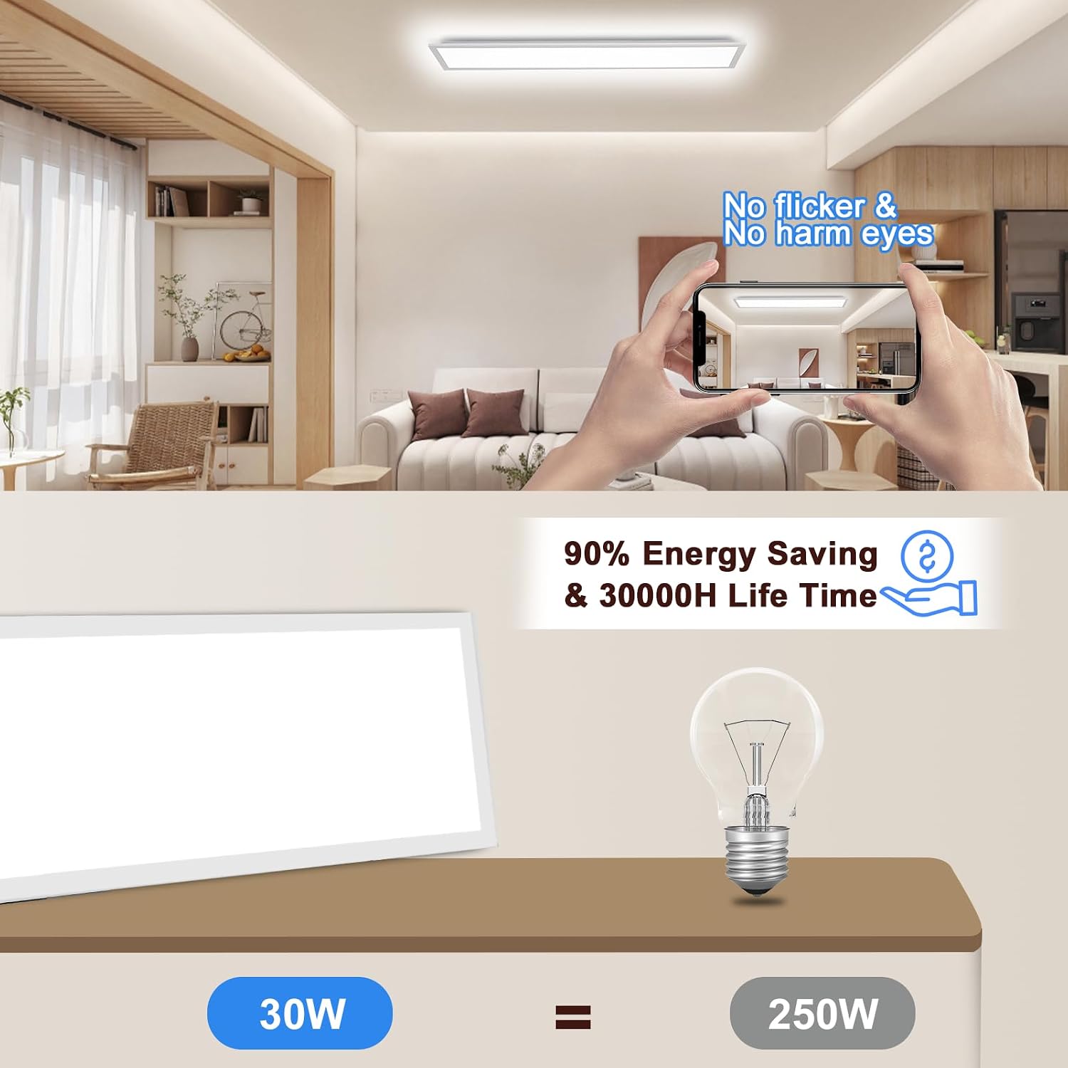 LED Панел за таван 100x25 см 30W димируем с дистанционно управление