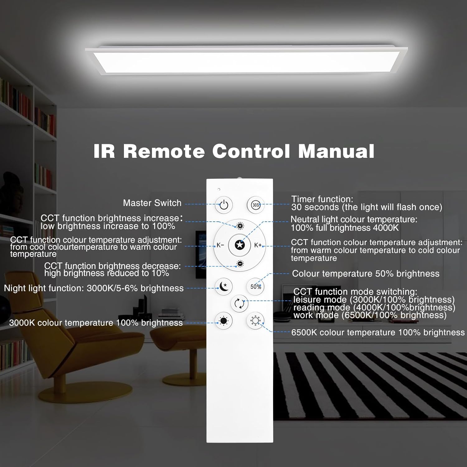 LED Панел за таван 100x25 см 30W димируем с дистанционно управление
