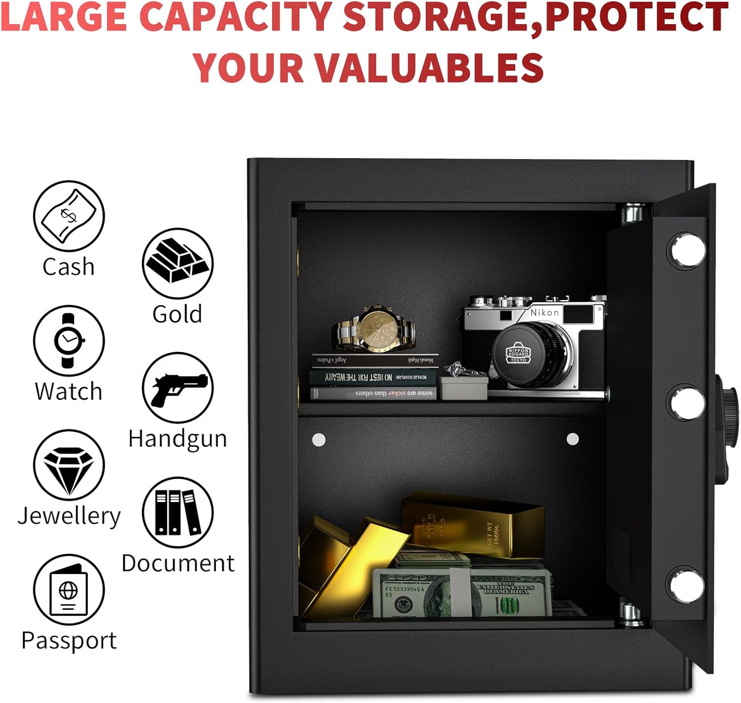 KABISAFE Електронен сейф 45L с дигитален код, аларма и LED осветление