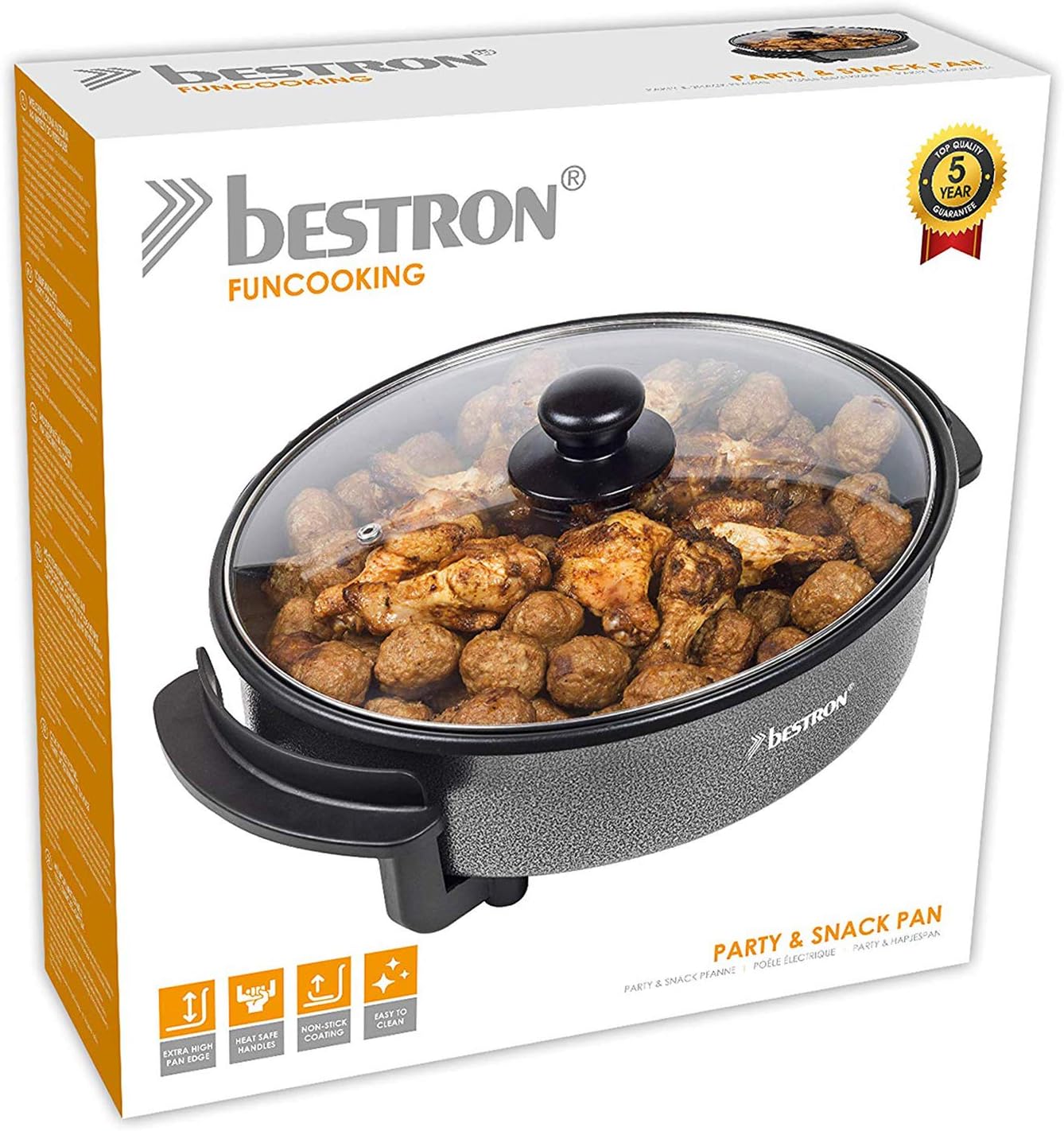 Bestron AHP1200 Електрически тиган с незалепващо покритие и стъклен капак 1500 W / 28,5 см, черен