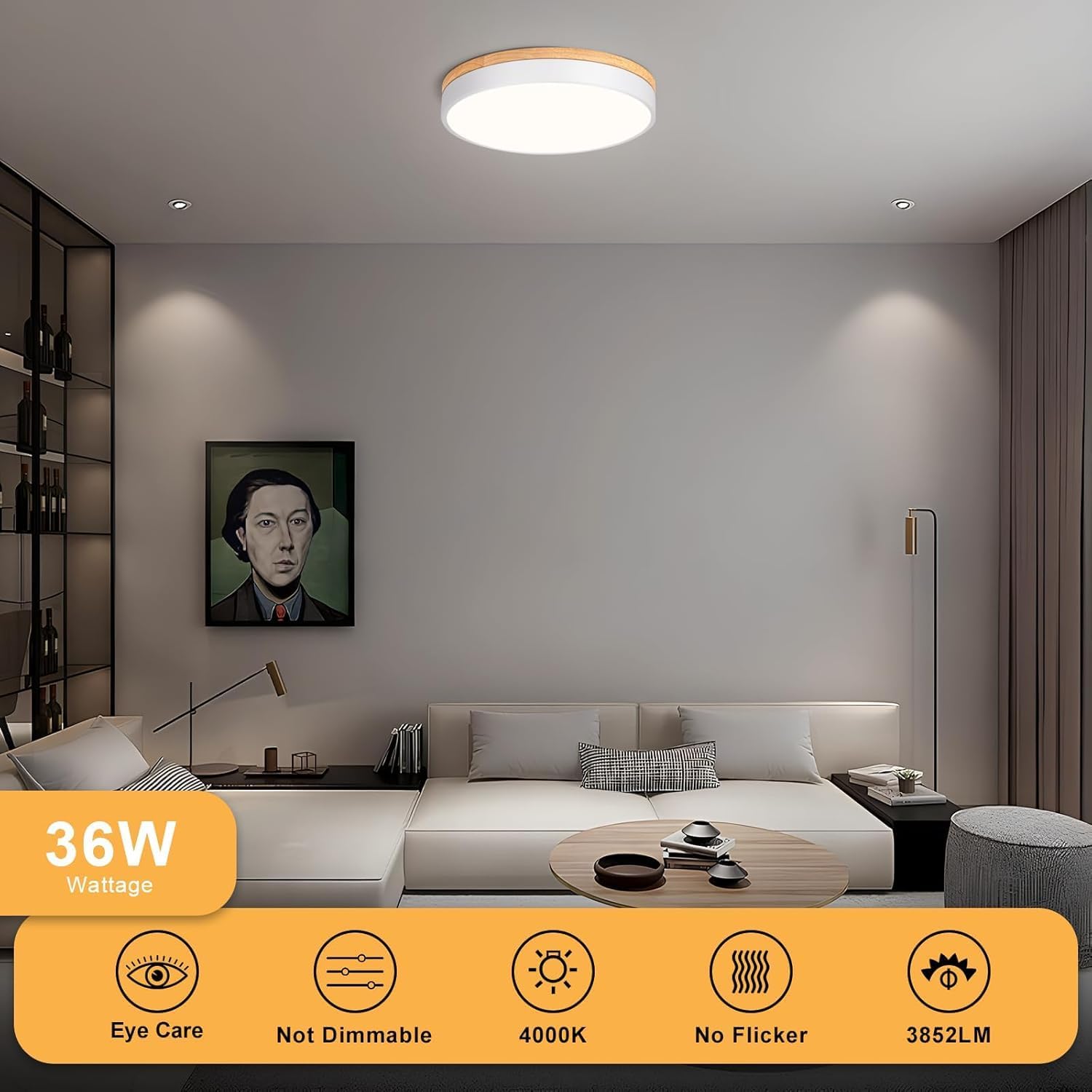 LED лампа 40 см 36W 4000K с дървесен дизайн за таван