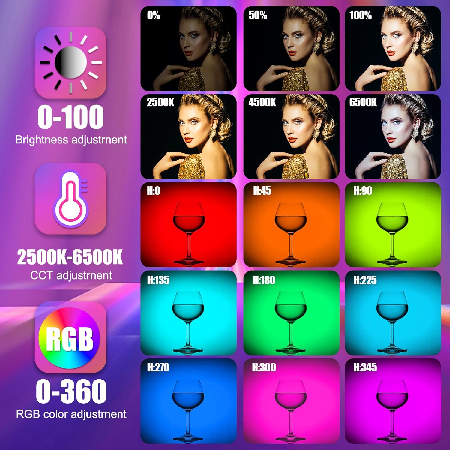 Комплект 2 RGB LED осветителни пръчки LUXCEO P400 с трипод