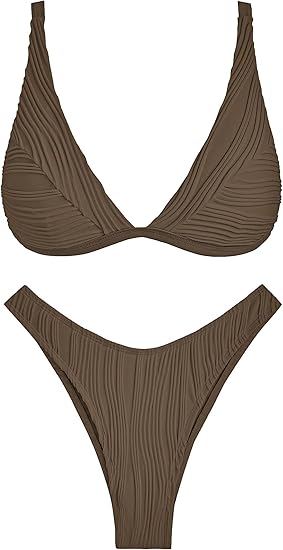 Zaful Two-piece swimsuit, ribbed bustier, light blue