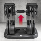 Регулируеми дъмбели FitEngine с 16 степени от 3 до 22.7 кг, гумирана дръжка и удобна поставка