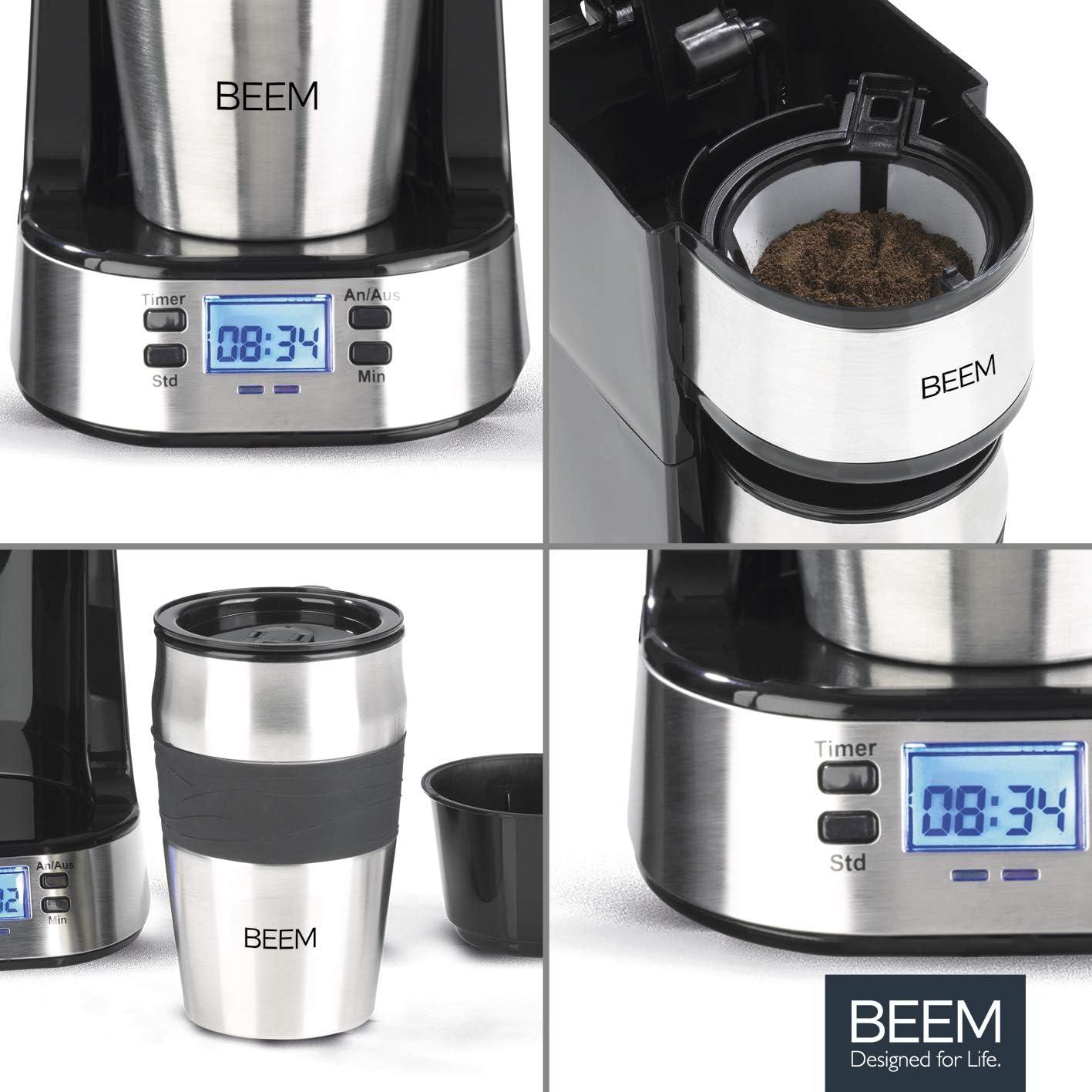 Кафемашина BEEM Thermo 2 Go с термо чаша и таймер, 750 W, LCD екран