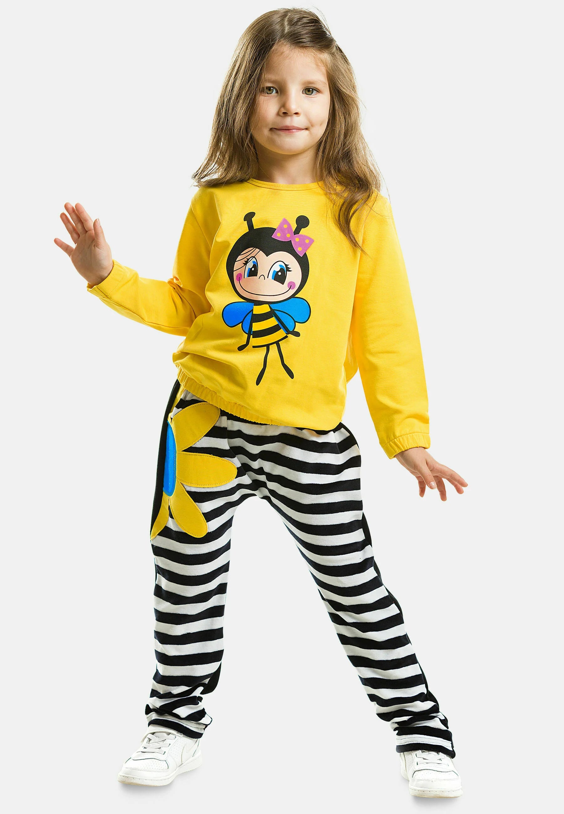 Детска памучна блуза Denokids, жълта с принт