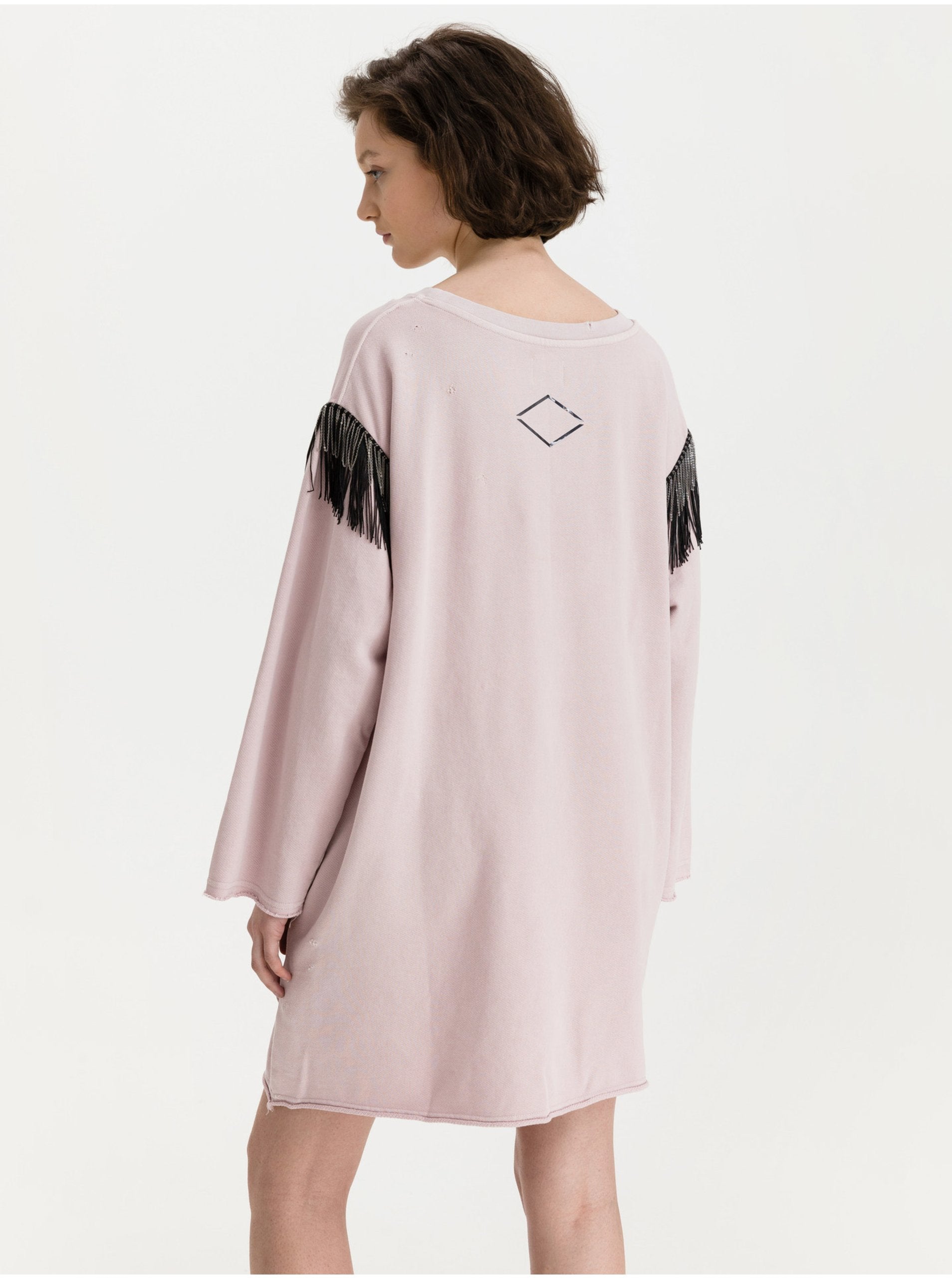 Дамска блуза/рокля Replay с ресни и накъсан ефект, розова