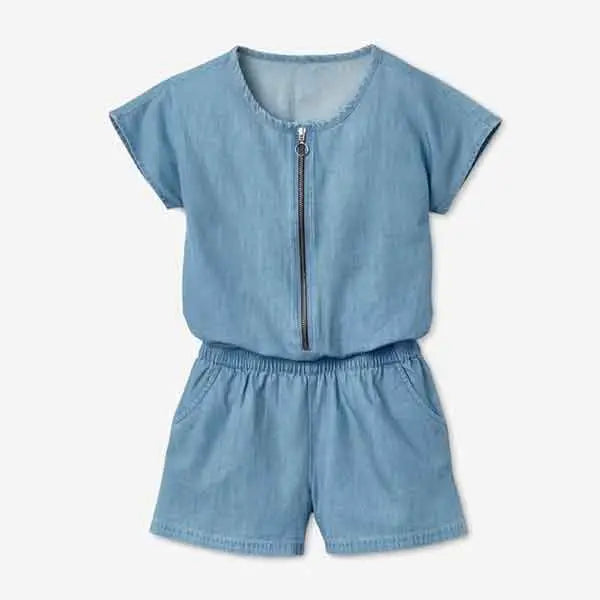 Памучен дънков гащеризон за момиче, син