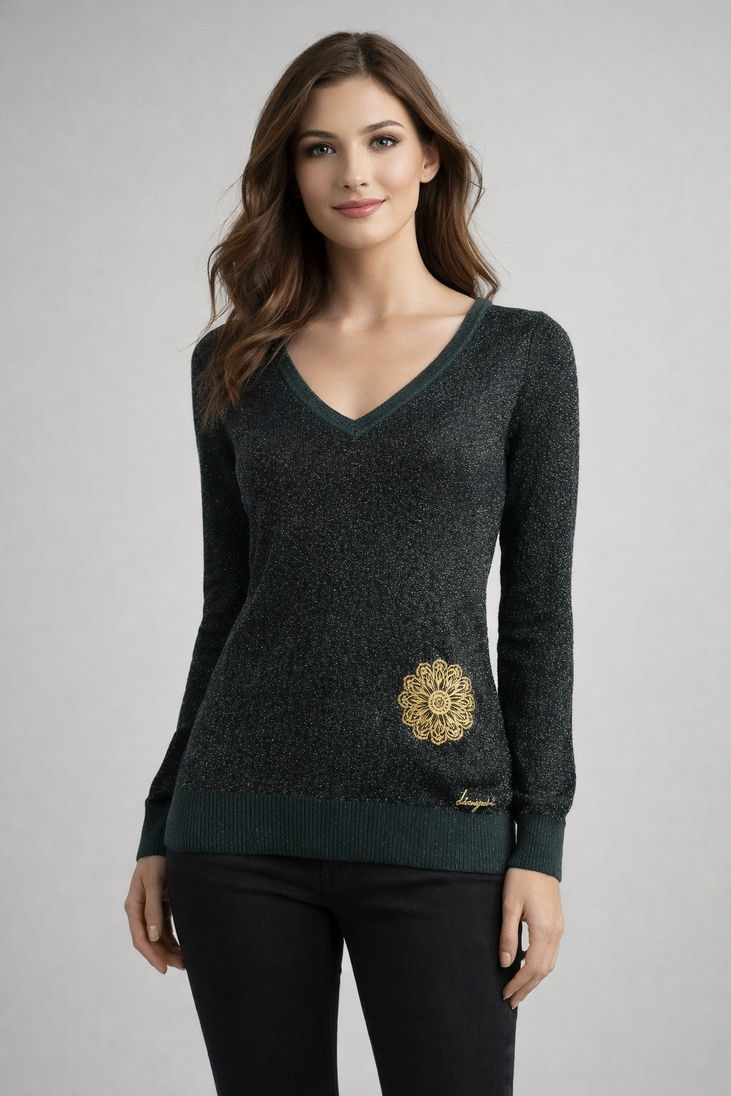 Desigual Дамска блуза с дълъг ръкав, зелена с щампа