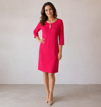 Cartoon Women's knitted dress with 3/4 sleeves season 2025, coral