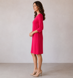 Cartoon Women's knitted dress with 3/4 sleeves season 2025, coral