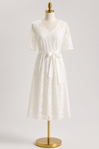 Apart Formal lace dress with short sleeves, white