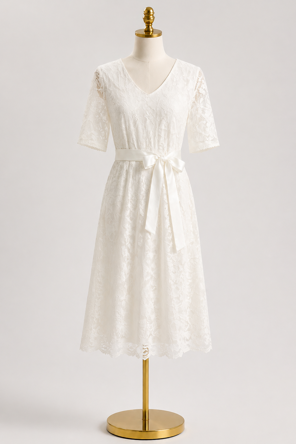Apart Formal lace dress with short sleeves, white