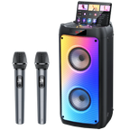 Караоке колона с 2 безжични микрофона, Bluetooth, 200W Peak, TWS и LED светлини