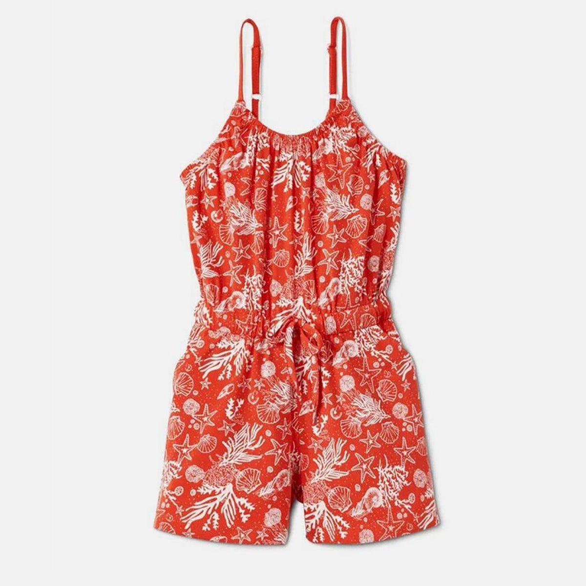 Гащеризон за момиче от органичен памук, оранжев с бял принт