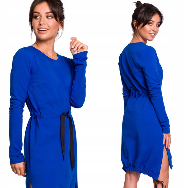 Be Wear Дамска памучна рокля с дълъг ръкав, тъмно синя