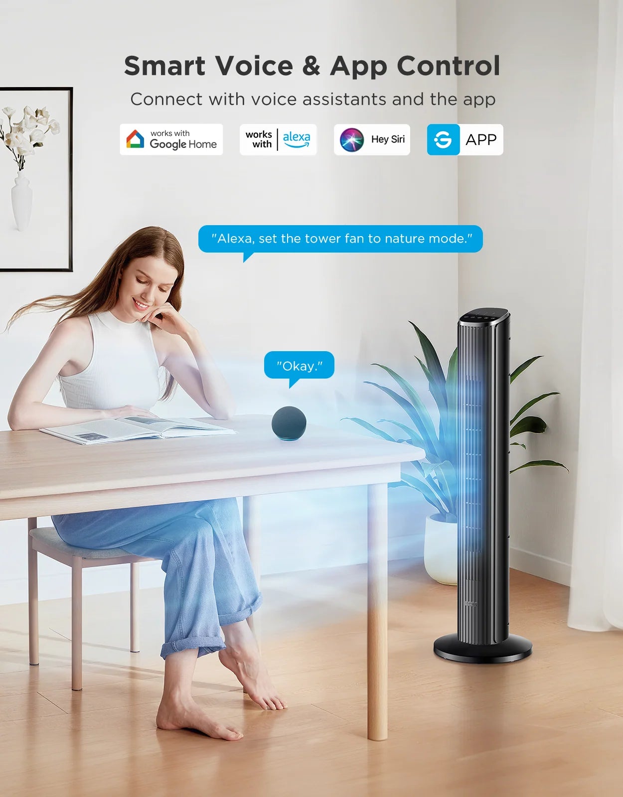 GoveeLife Smart Tower Fan 2 H7106 Смарт Куловиден Вентилатор 36" Wi-Fi
