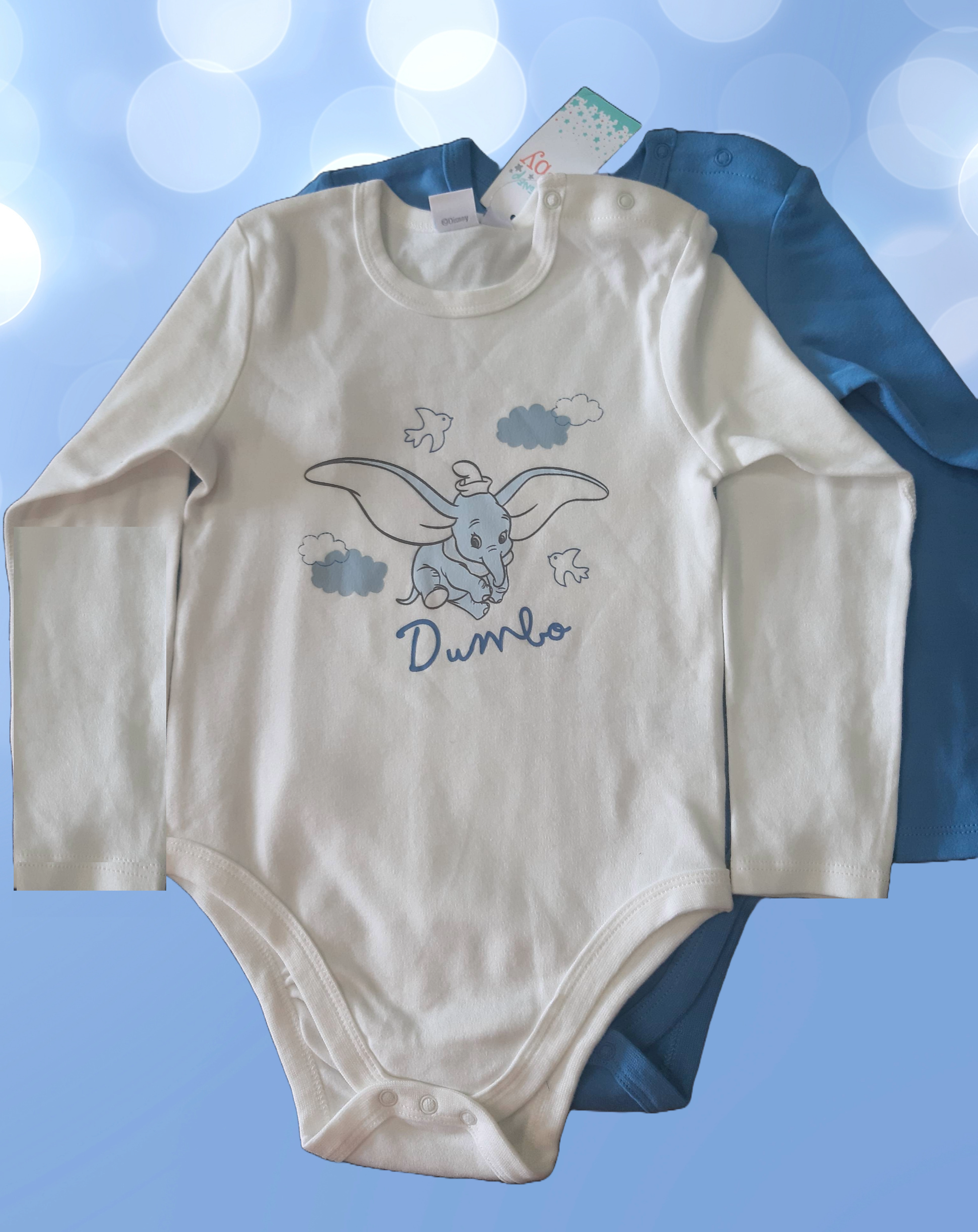 Disney Baby 2 бр. Детски памучни бодита, синьо и бяло