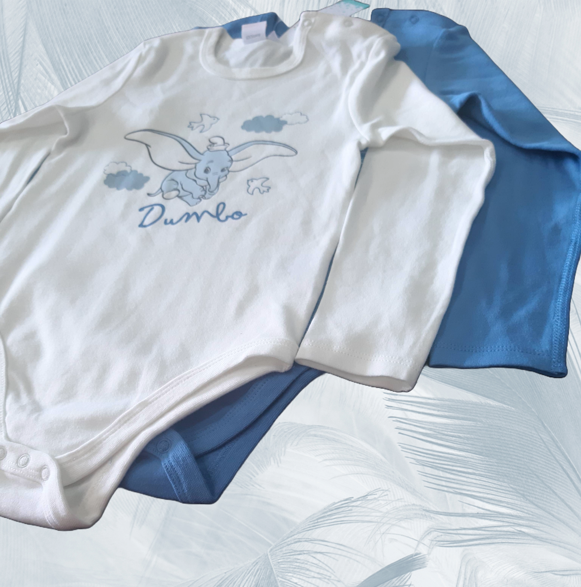 Disney Baby 2 бр. Детски памучни бодита, синьо и бяло