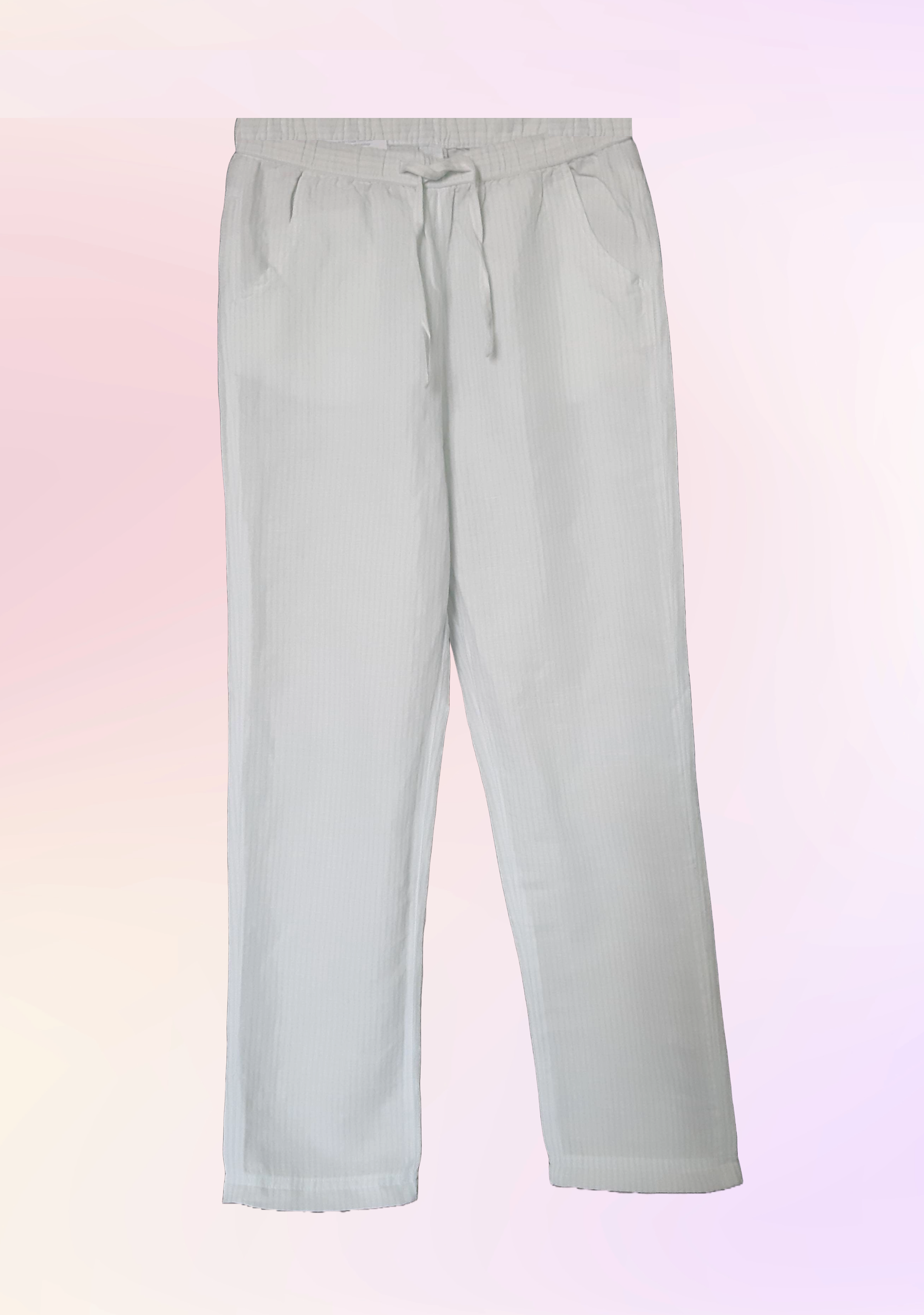 Детски панталон от лен и памук за момиче, бял