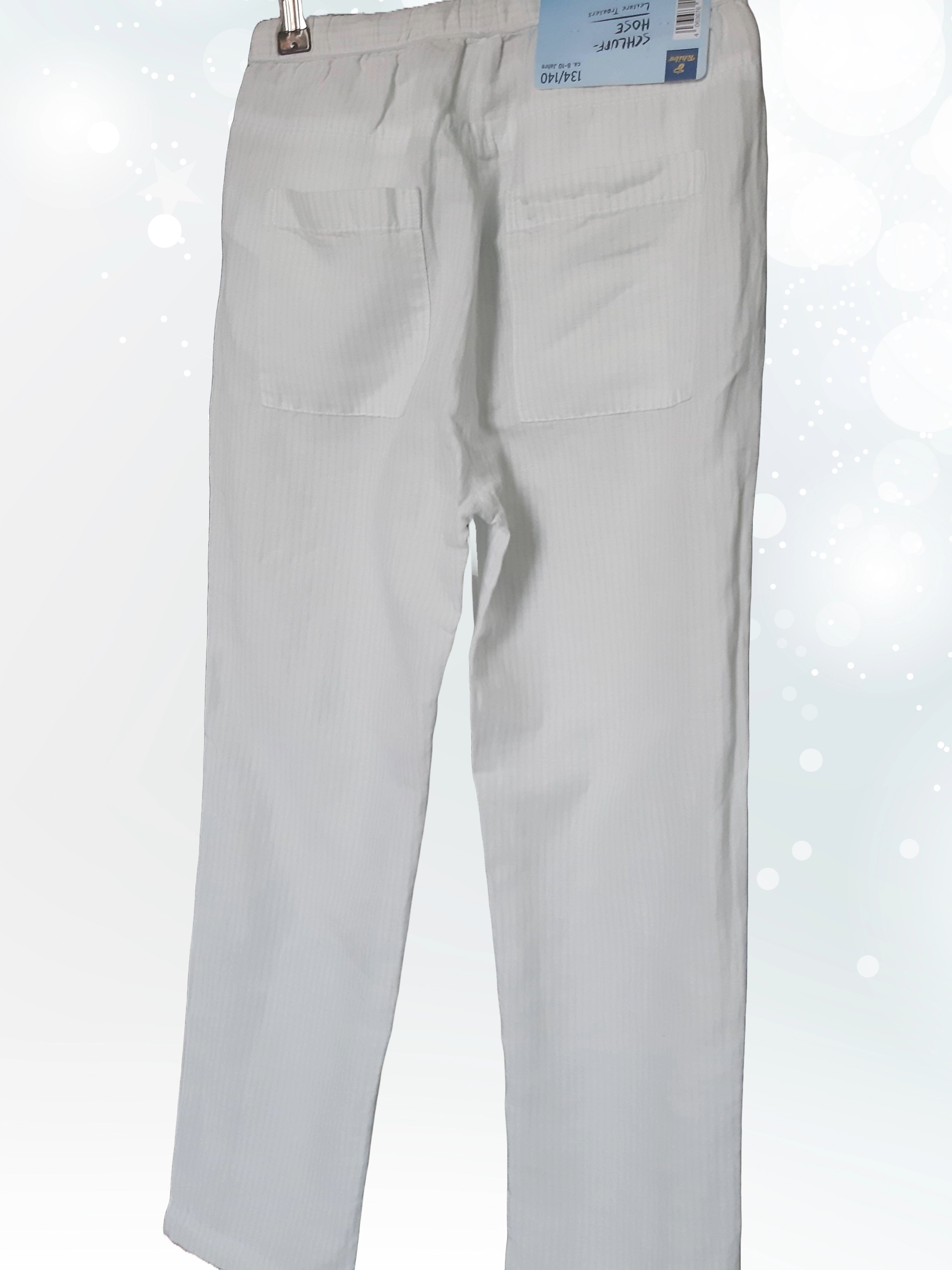 Детски панталон от лен и памук за момиче, бял