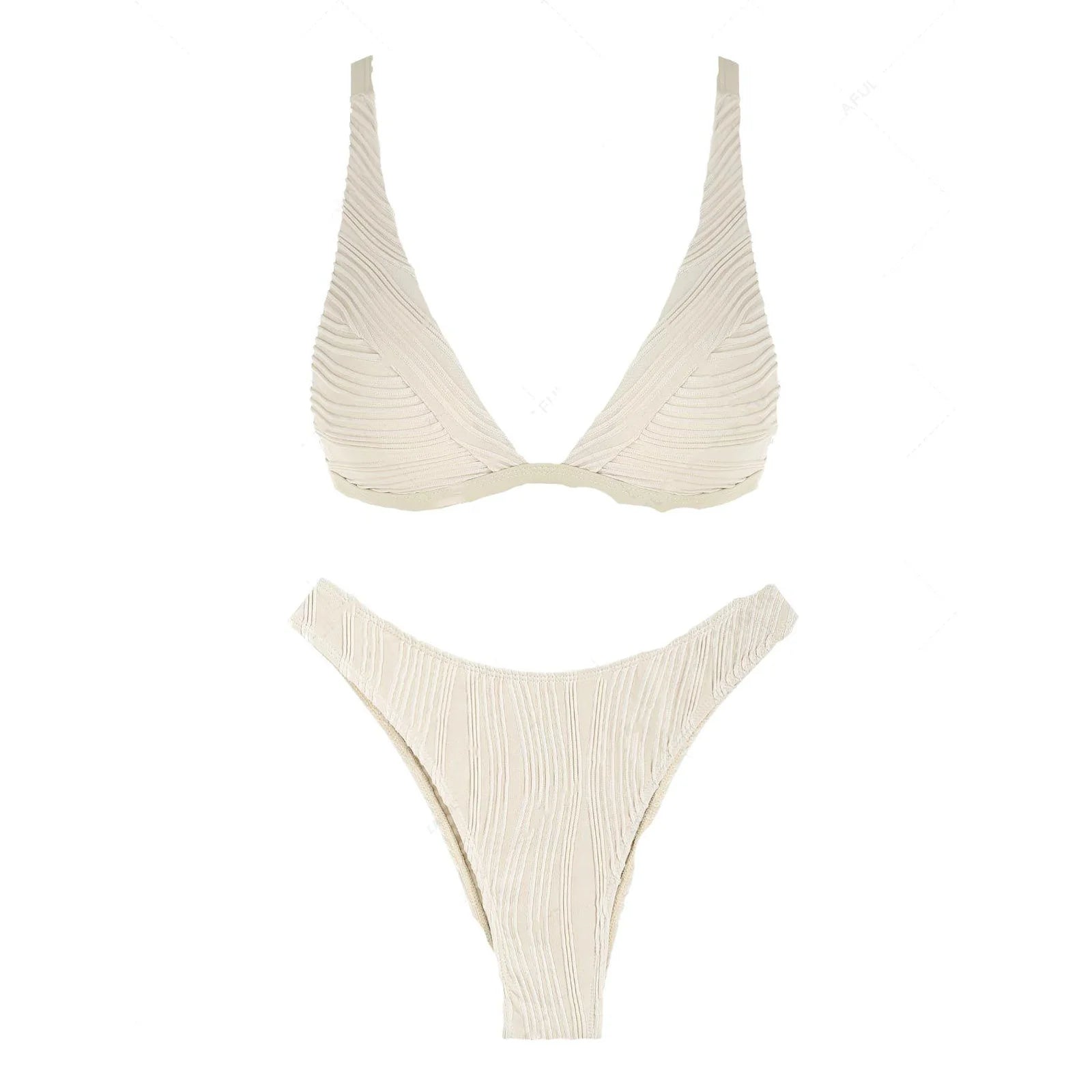 Zaful Two-piece swimsuit, ribbed bustier, light blue