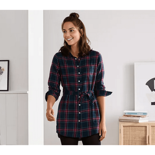 Дълга памучна риза с дълги ръкави, червено/тъмносиньо