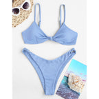 Zaful Two-piece swimsuit, ribbed bustier, light blue
