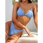 Zaful Two-piece swimsuit, ribbed bustier, light blue