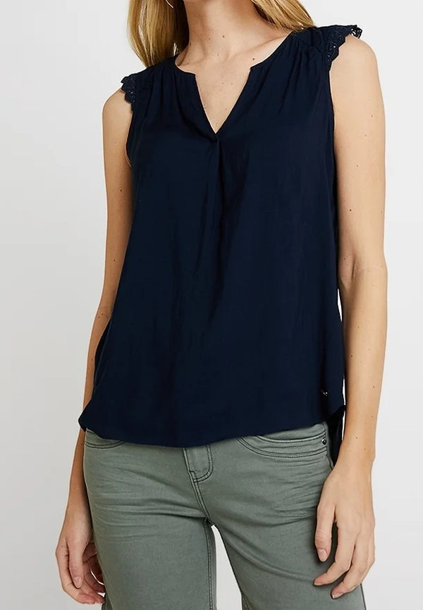 TOM TAILOR Women's summer blouse with lace, dark blue