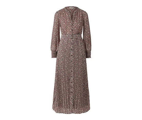 Дълга плисирана рокля с принт, бордо червено-бежово, 34