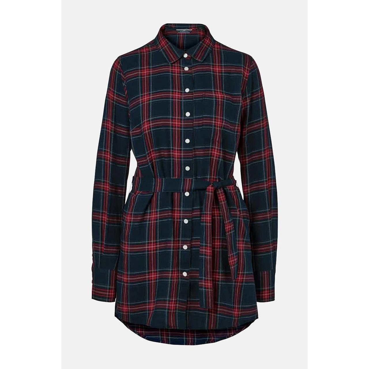 Дълга памучна риза с дълги ръкави, червено/тъмносиньо, 36