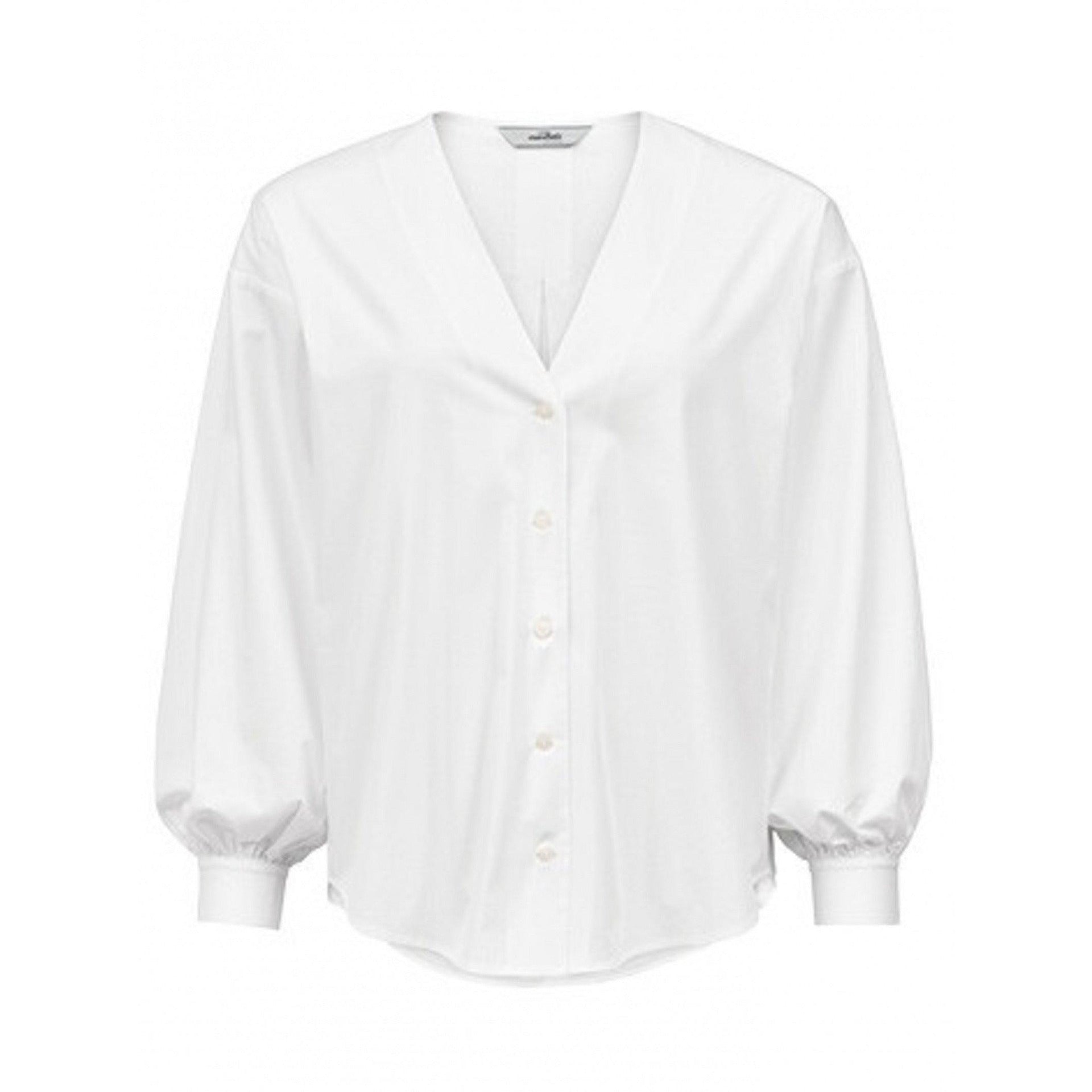 Дамска риза с V-образно деколте и широки ръкави, бяла, 36