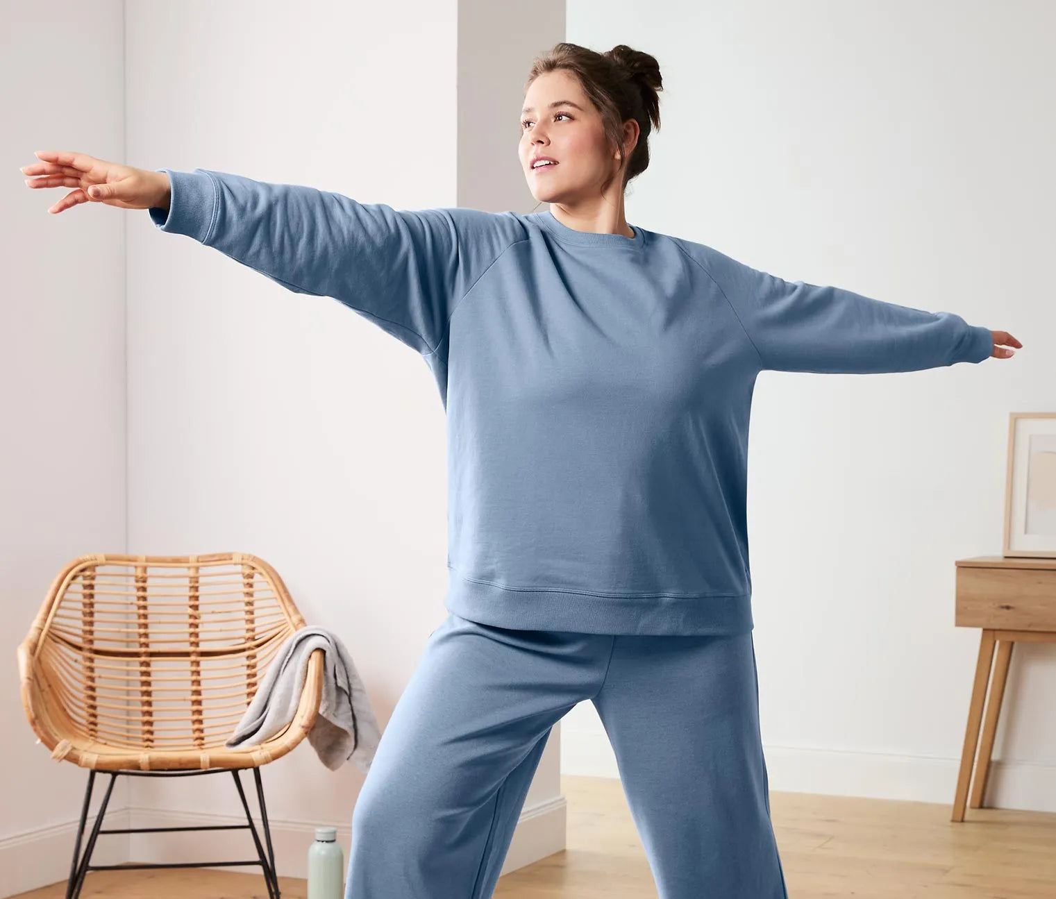 Дамски памучен суичър за йога, син, S 36/38